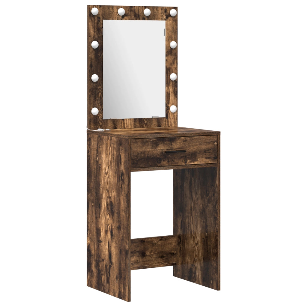 Set di Toeletta in 2 Pezzi con LED in Rovere Affumicato e Legno Ingegnerizzato