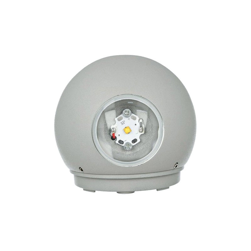 Applique Lampada LED da Muro Palla Sferica 6W 4000K Carcassa Grigia Doppio Fascio Luminoso IP65 SKU-8306