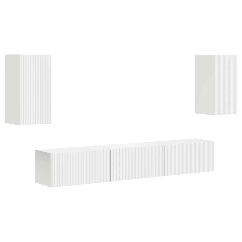 Set mobile TV Montaggio a parete 5 pcs Bianco Legno multistrato
