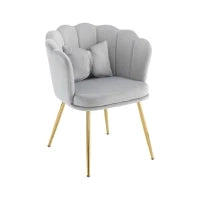 Poltrona Design Moderna in Velluto per Soggiorno con Schienale a Petalo e Gambe Metalliche Dorate, Cuscino a Farfalla, Grigio