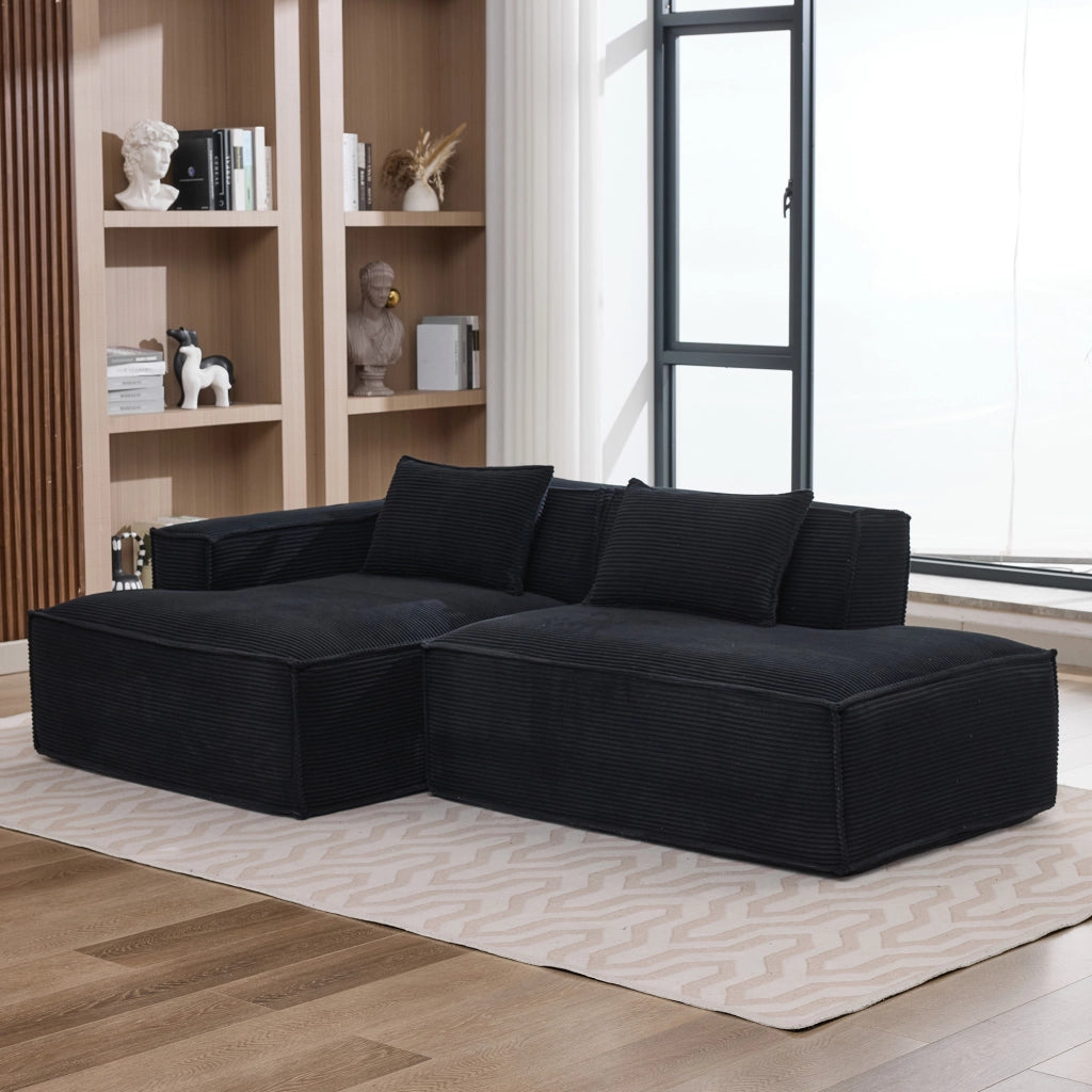Divano dritto compatto per casa e ufficio con cuscino elastico e rivestimento resistente in poliestere nero 235 cm