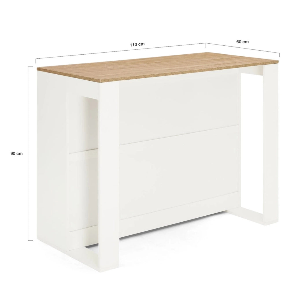 IDMarket - Tavolo bar ad isola JUNO in legno bianco con piano in faggio