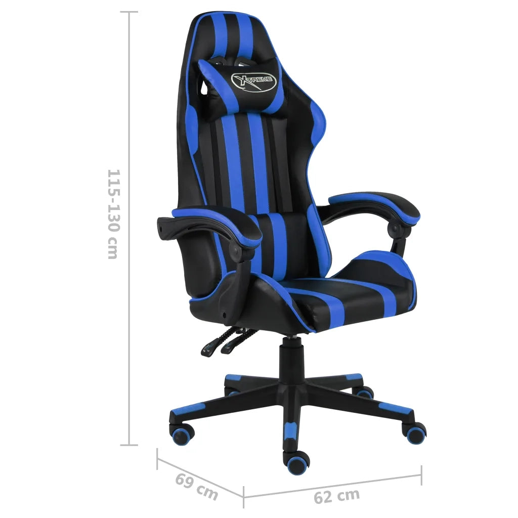 Sedia da Ufficio | Sedia da Gaming Nero e Blu in Similpelle