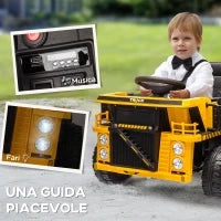Camion per Bambini 3-5 Anni con Motore 12V, Macchina Elettrica per Bambini con Musica e Fari, Giallo