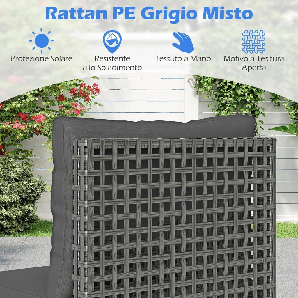 Tavolino e 2 Sedie da Giardino, Set da Conversazione in Rattan con Cuscini e Tavolino in Vetro Temperato, Set da Bistrò per Veranda, Balcone e Cortile (Stile 1)