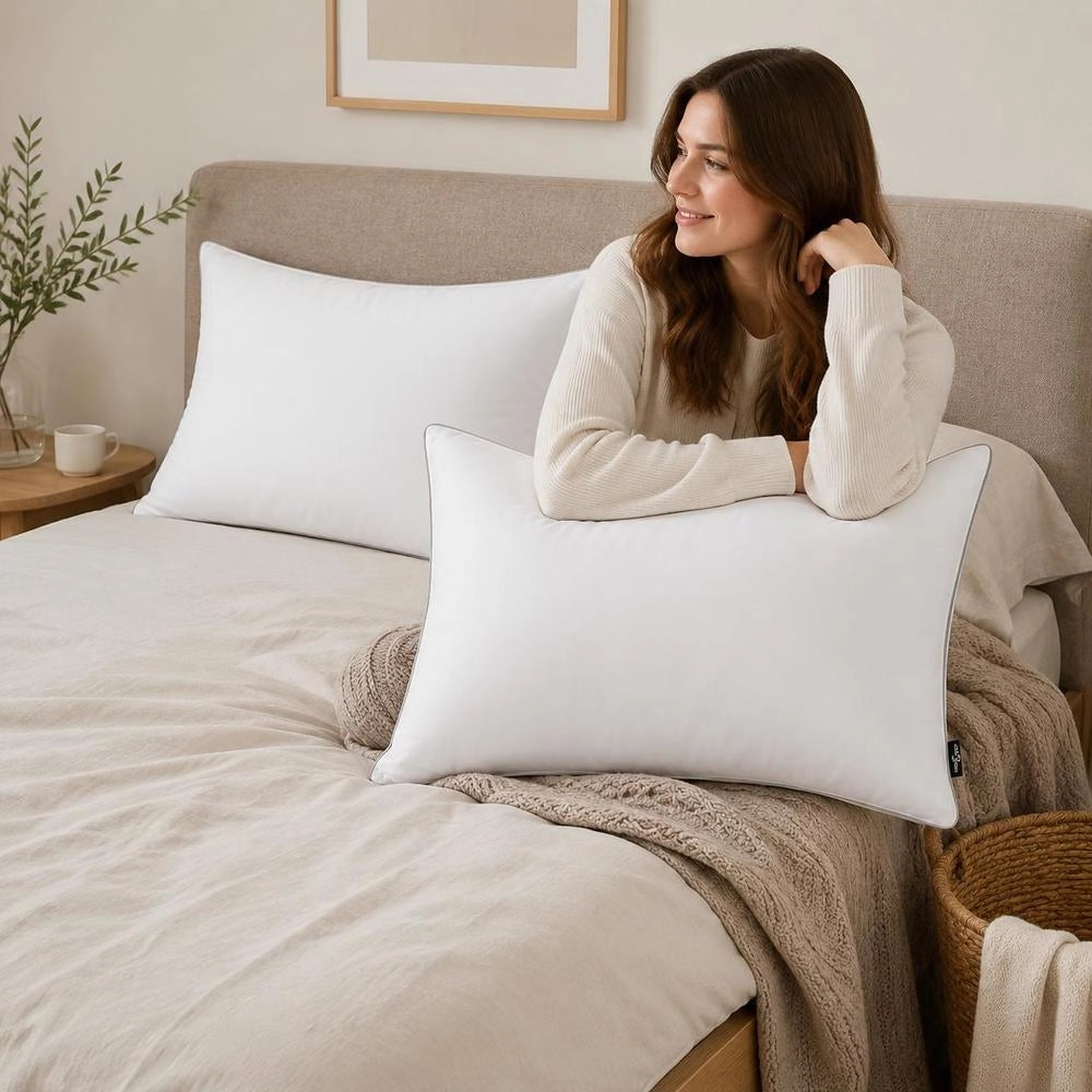 Pillows, 2 Pieces, Down/feather Filling, Lightweight, 70x60 Cm, White