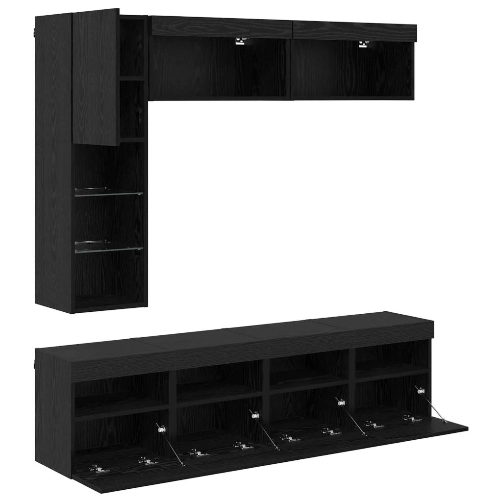 Mobile TV con led 7 pcs Rovere Nero Legno multistrato 3402985