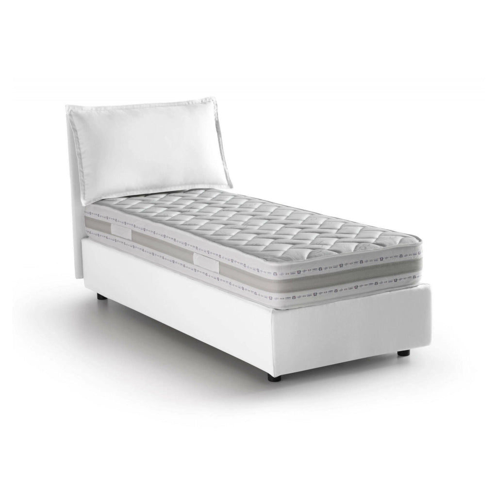 Letto singolo Armaduk, Letto contenitore con rivestimento in tessuto, Made in Italy, Apertura frontale, con materasso cm 80x190 incluso, Bianco