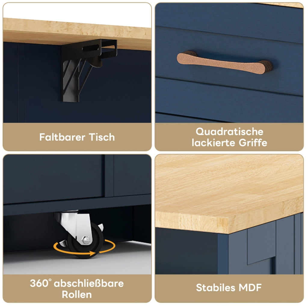 Cucina mobile con piano ribaltabile 120x40/65x92 cm in MDF; blu e neutro
