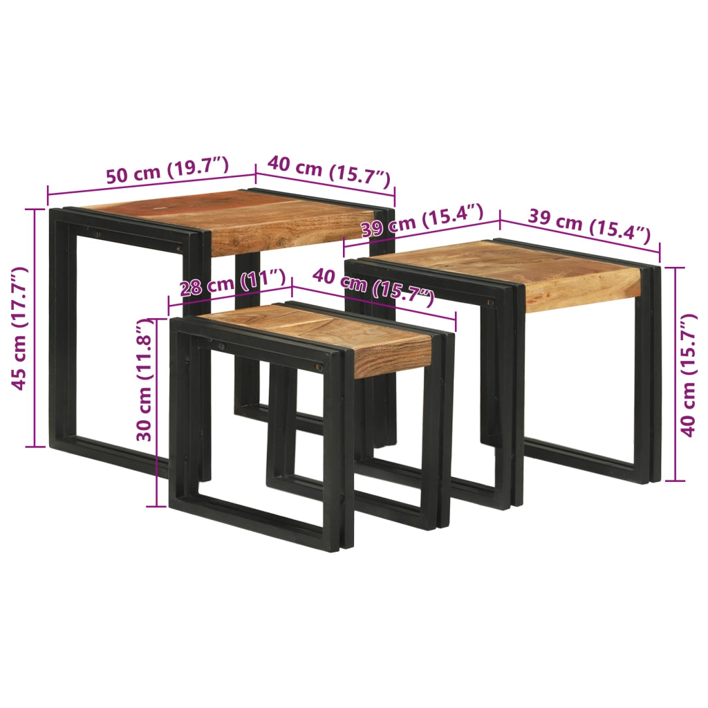 Tavoli da annidamento 3 pcs in legno massello di acacia