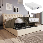 LETTO matrimoniale contenitore idraulico 140x200 cm in lino naturale con materasso incluso