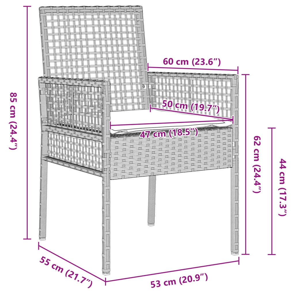 Set da pranzo da giardino 5 pezzi con cuscini grigio chiaro in polyrattan