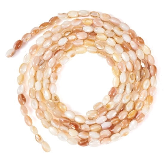 Palline d'acqua ovale - 150 pezzi - 3 x 4 mm - Perle di conchiglia - Catena per gioielli - Conchiglia naturale - Foro 0,5 mm - Perle per gioielli
