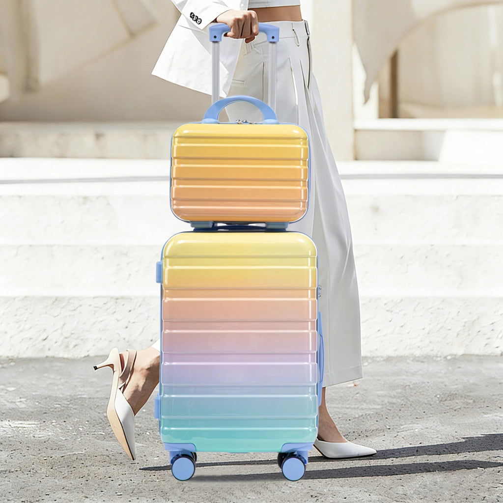 Set composto da due valigette girevoli in PC da 14"/20" con lucchetto a combinazione e trousse per cosmetici da 14" (gialla)