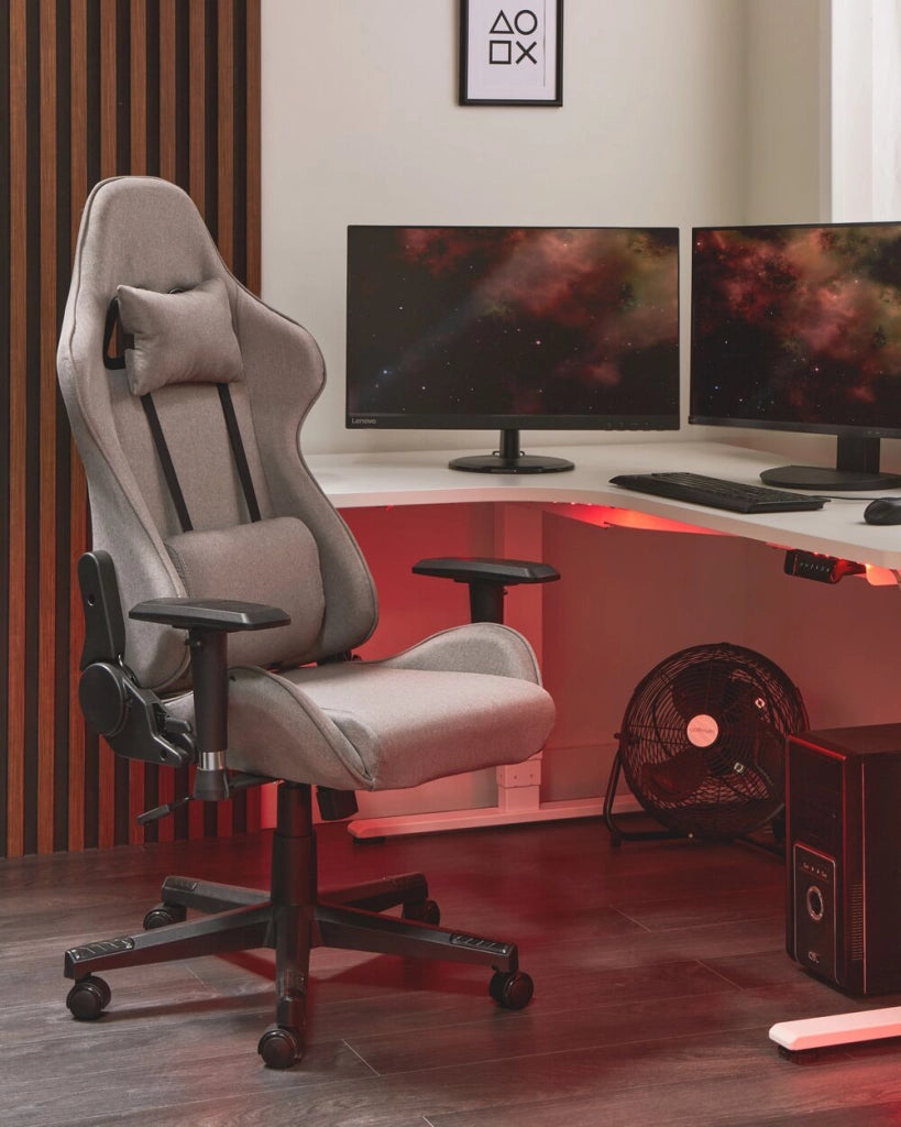 Sedia da ufficio ergonomica in tessuto con braccioli regolabili di colore beige poltrona gaming stile moderno