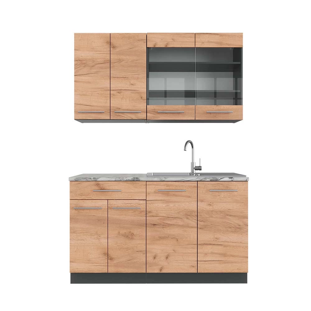 Cucina completa Fame-Line Rovere dorato/Antracite 140 cm, PL Marmo Vicco