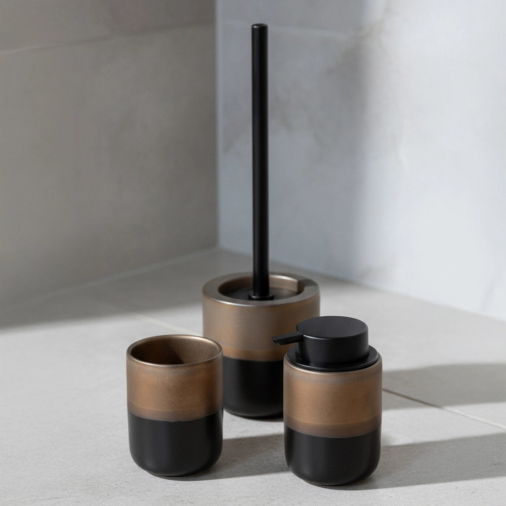 Set accessori bagno 3 pezzi nero opaco e bronzo in ceramica Teos