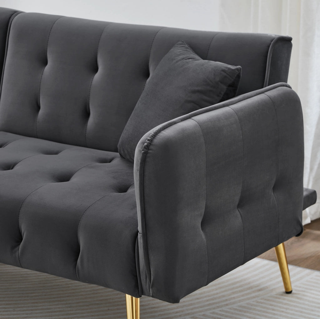 Divano letto 215x81.5 cm con schienali regolabili in schiuma grigio antico