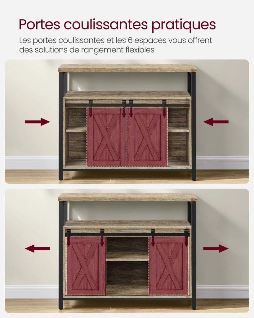 Credenza da pranzo 33 x 100 x 80 cm mobiletto da cucina ante scorrevoli ripiano regolabile stile industriale per soggiorno marrone rustico e nero 12_0004533