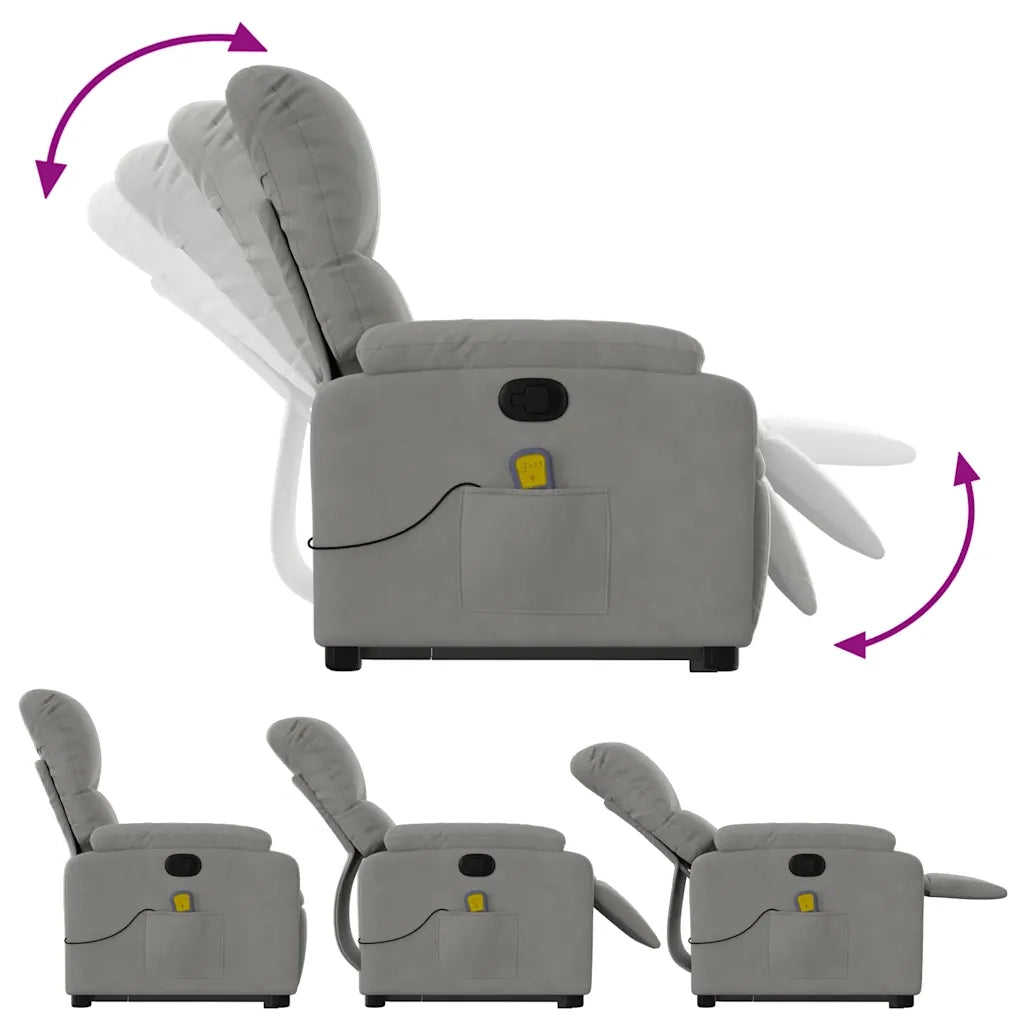 Poltrona | Sedia Relax a Rialzo Massaggi Reclinante Grigio Chiaro Microfibra