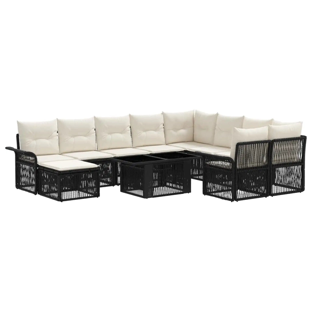 Set Divano da Giardino 11 pz Nero e Bianco Crema polyrattan 3436729