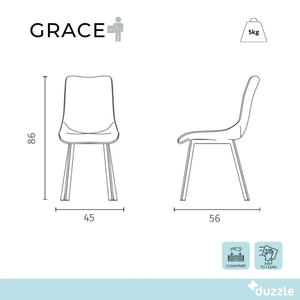 Set di 4 sedie da pranzo imbottite in tessuto giallo Grace con struttura in metallo facili da pulire | Duzzle