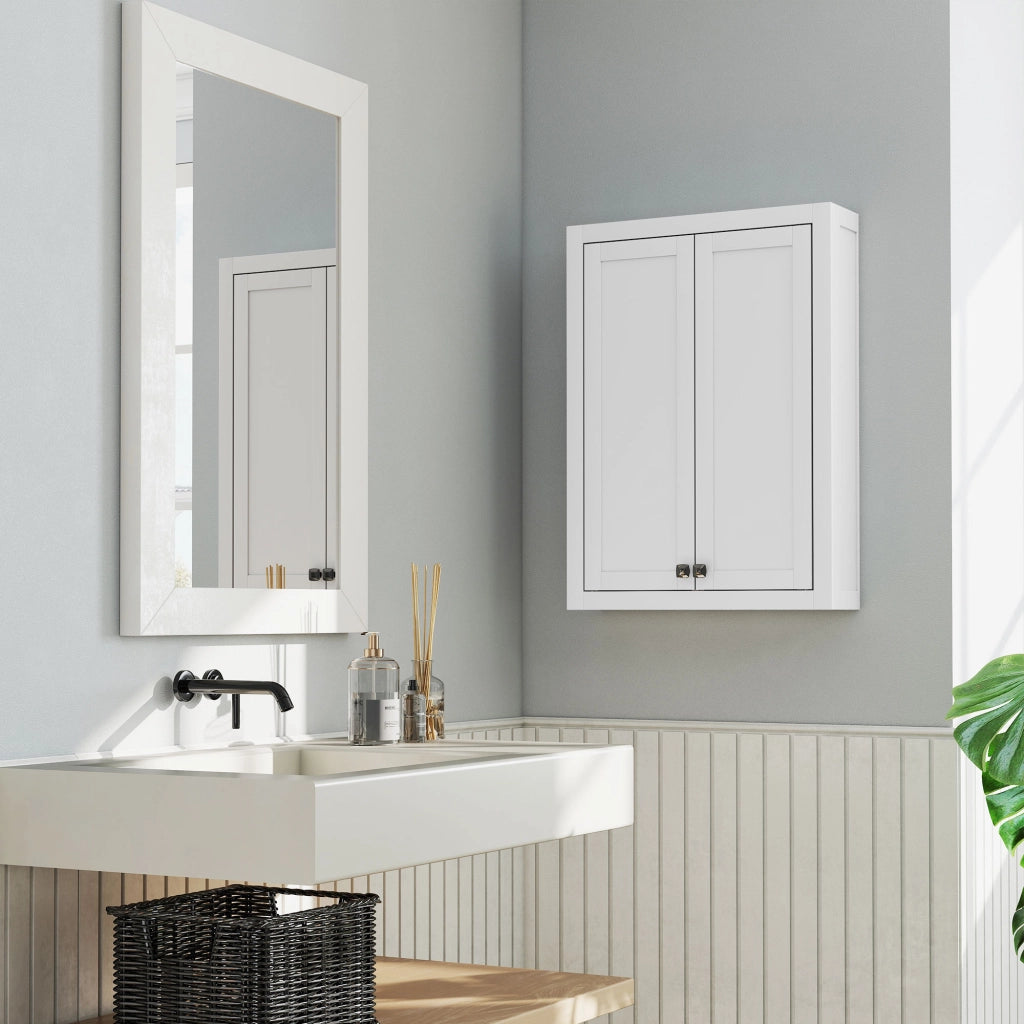 Mobile da Bagno Pensile in Legno con Ripiani Regolabili ¨C Zephmum ¨C 61x20x84 cm, Bianco