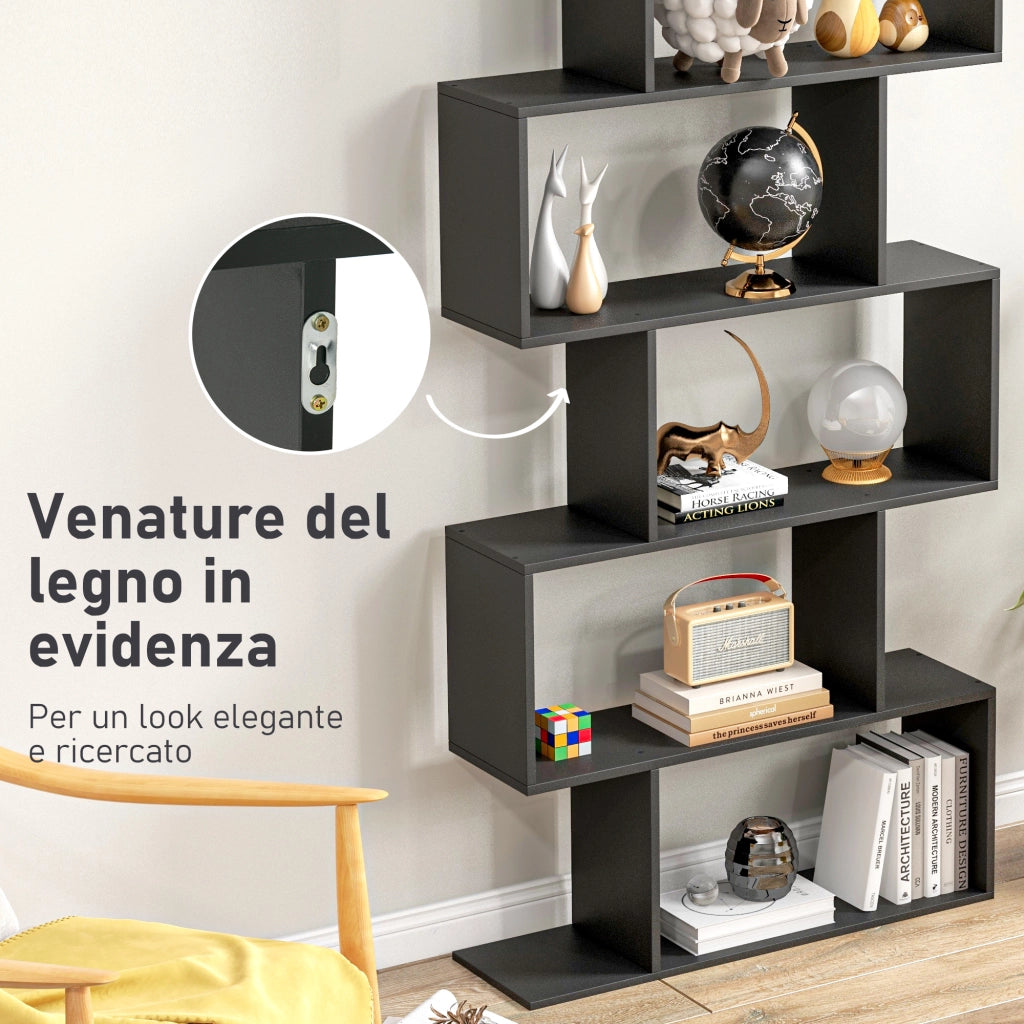 Libreria a Zig Zag Design Contemporaneo ¨C Zephmum ¨C 6 Ripiani 80x23x192 cm Nero