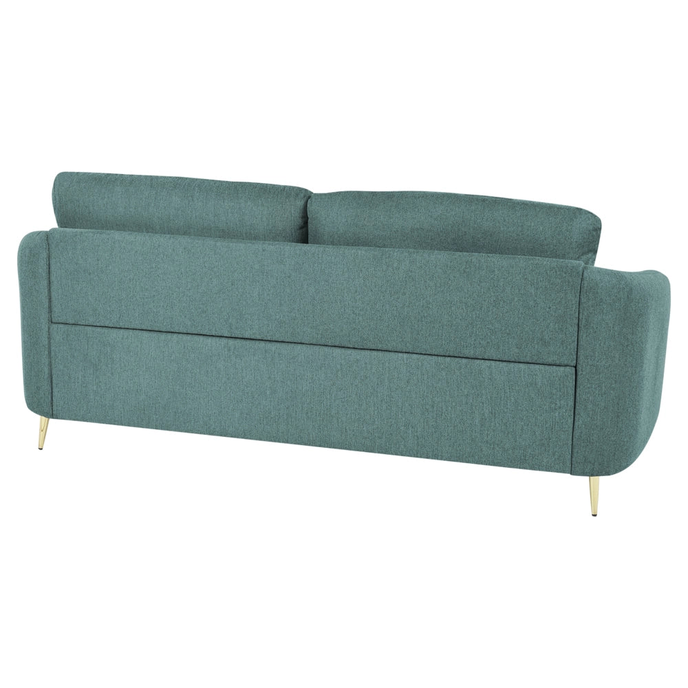 Divano 3 posti in tessuto verde con piedi dorati curve morbide stile glamour elegante soggiorno