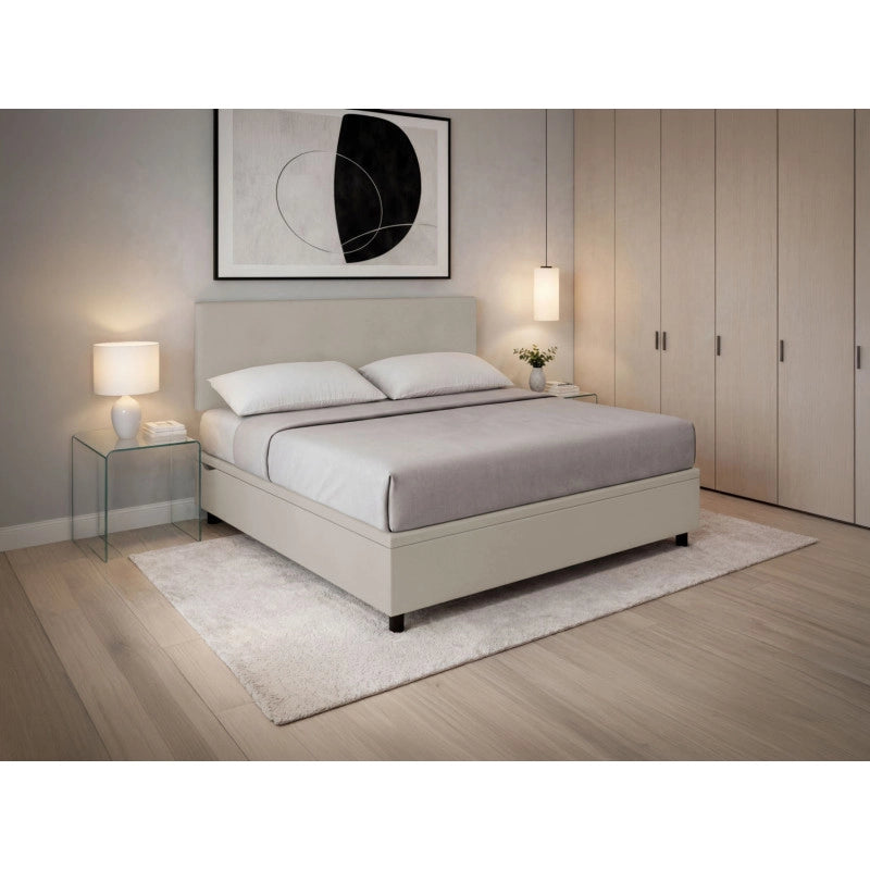 Letto imbottito Matrimoniale 180x190 cm Flat - Similpelle,Tortora,Contenitore