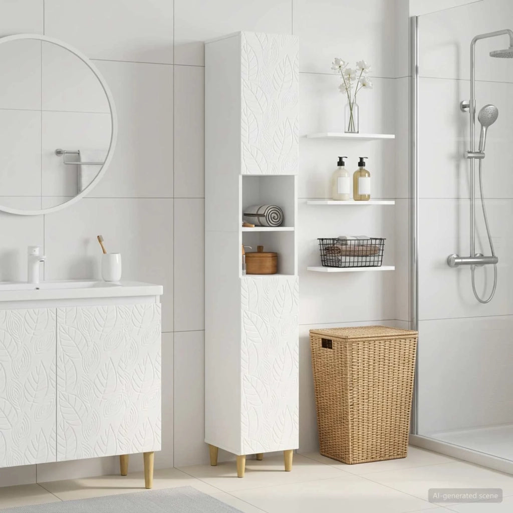 Armadio da Bagno con Ripiano Aperto DELFT Bianco Lucido 897039