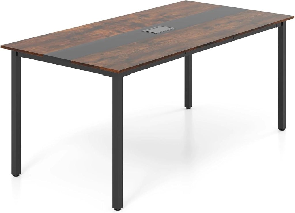 Tavolo da Conferenza 180 x 90 cm, Tavolo Rettangolare Grande per Riunioni per 8-10 Persone con Passacavi per Ufficio e Sala Riunioni