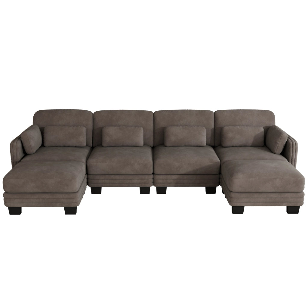 Divano modulare a U 4 posti in ciniglia marrone; 330x143x88 cm
