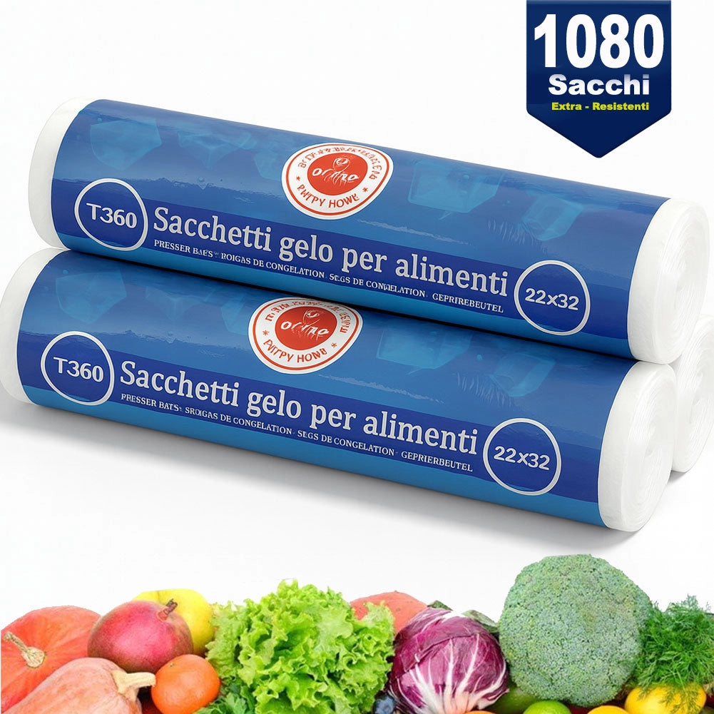 3 x Rotoli Sacchetti Freezer per Alimenti 1080 sacchi Congelatore Frigo 22x32 cm