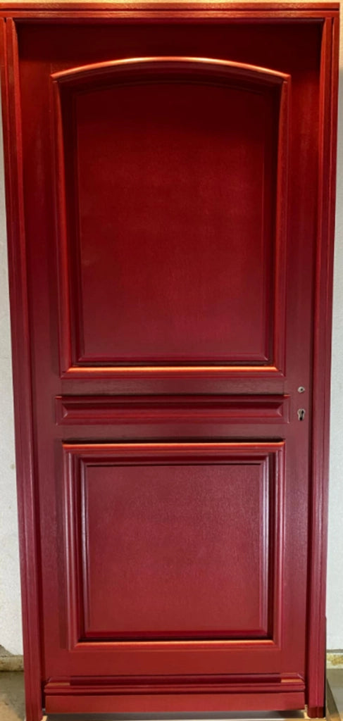 Porta d'ingresso in legno pieno, carene rosso RAL 3004, H,215xl,90 a spinta sinistra Cote Tableau senza maniglia