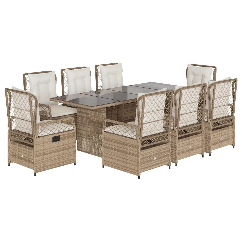 vidaXL Set da Pranzo da Giardino 9 pz con Cuscini Beige in Polyrattan
