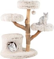 Albero per Gatti, Tiragraffi per Gattini in Legno Alta 102 cm con Condominio, 2 Piattaforme a Forma di Fiore, Trespolo e Palo per Grattarsi in Juta, Mobile da Arrampicata per Interno