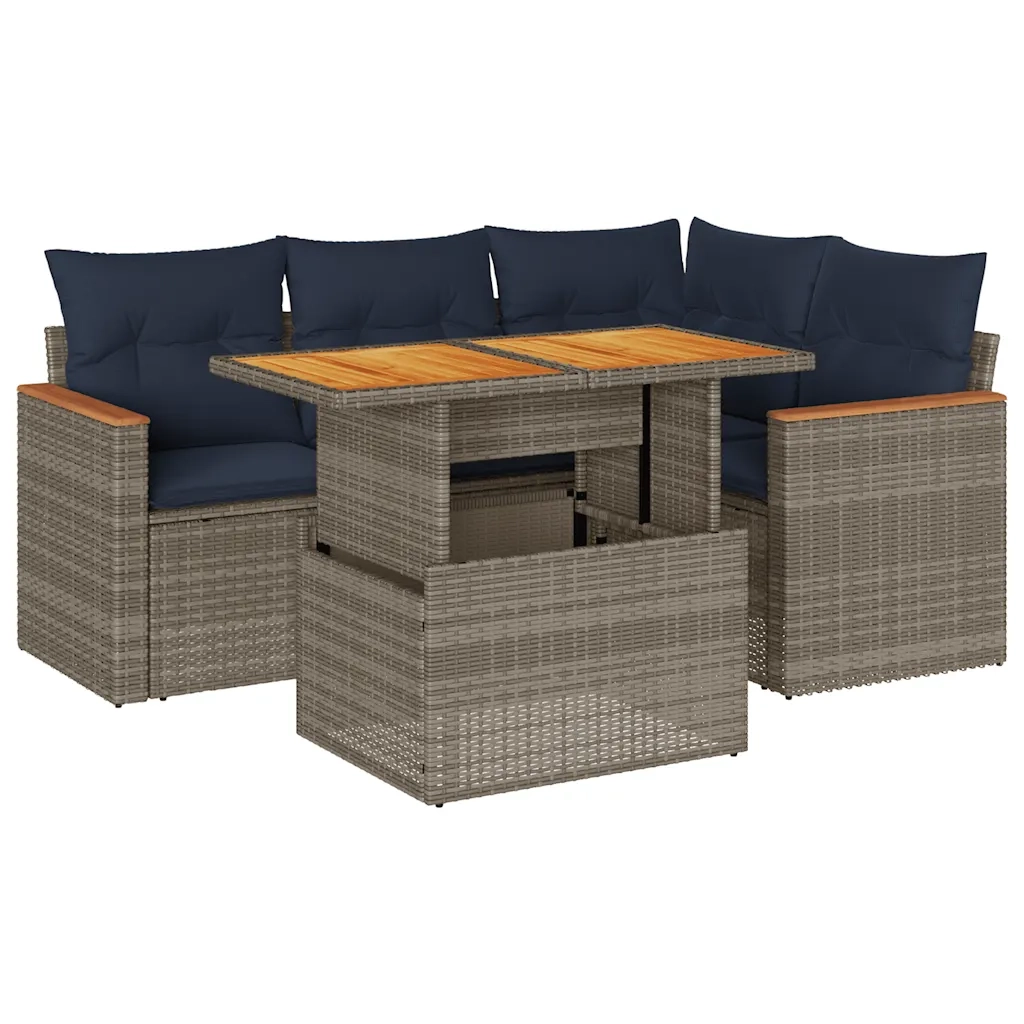 Set Divano da Giardino 5 pz con Cuscini Grigio in Polyrattan