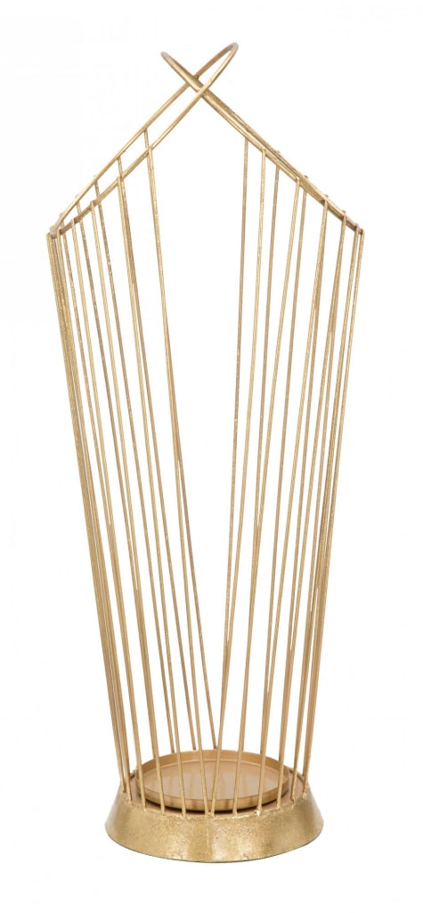 Portaombrelli struttura in acciaio dorato, con linee minimali, colore oro, Misure 23 x 68,5 x 26,5 cm