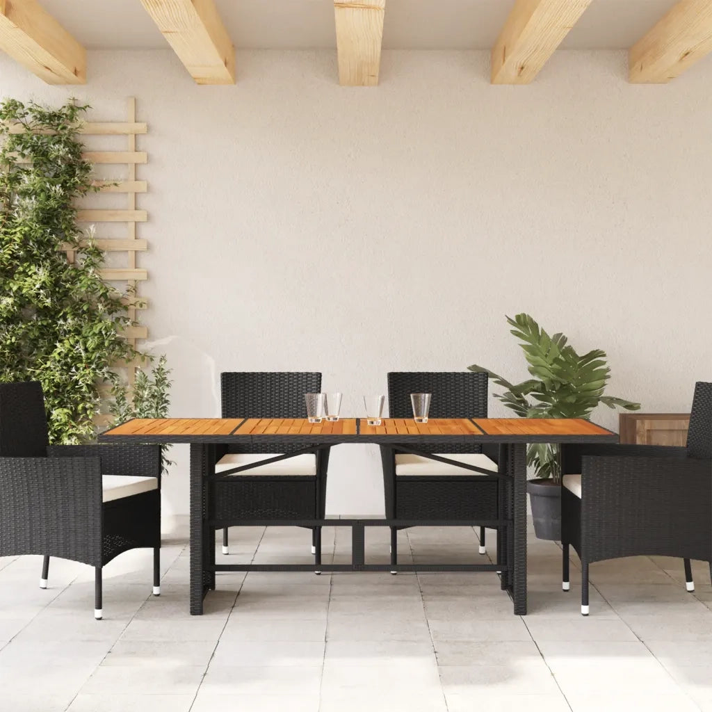 Tavolo Giardino | Tavolino da esterno Piano Legno Acacia Nero 190x80x75 cm Polyrattan