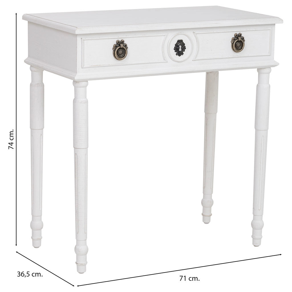 Tavolino da ingresso in legno bianco 71x36,5x74h cm
