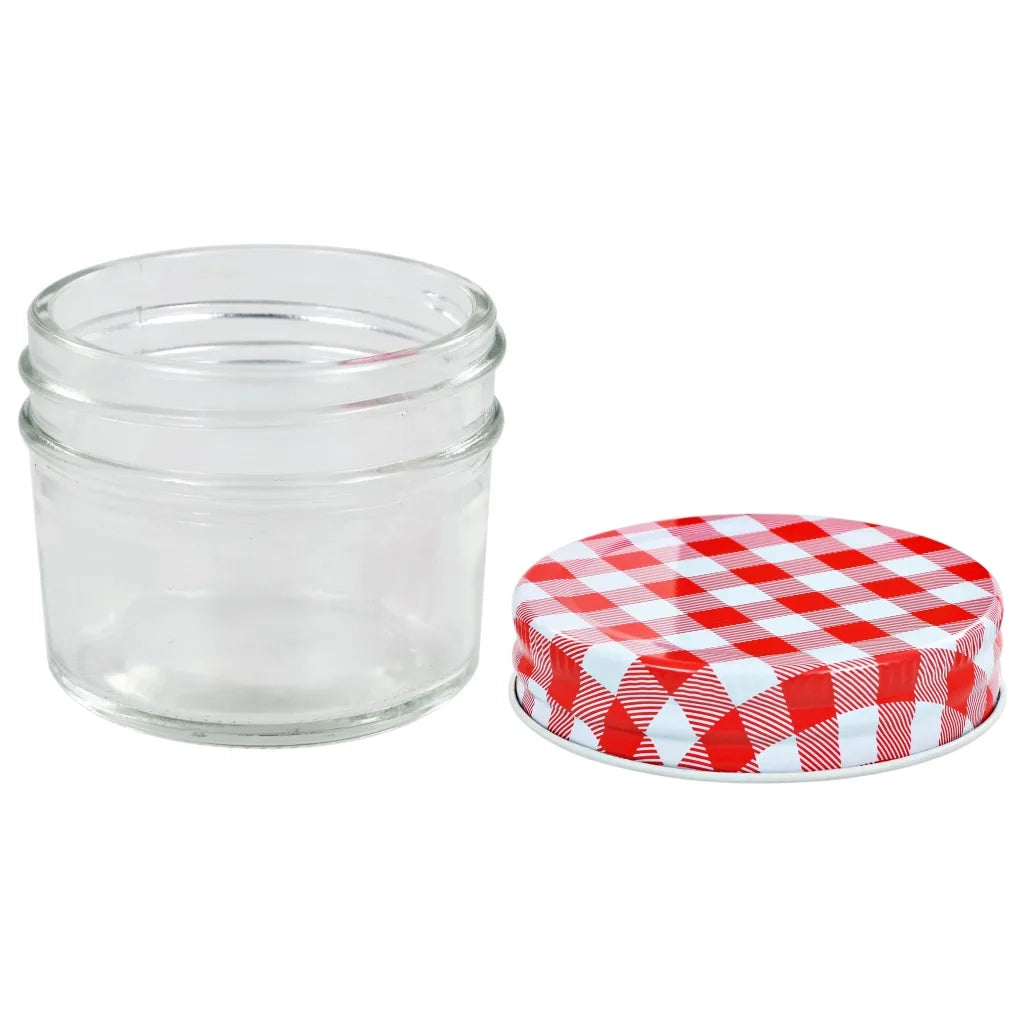 Vasi Marmellata in Vetro Coperchio Bianco e Rosso 24 pz 110 ml 50789