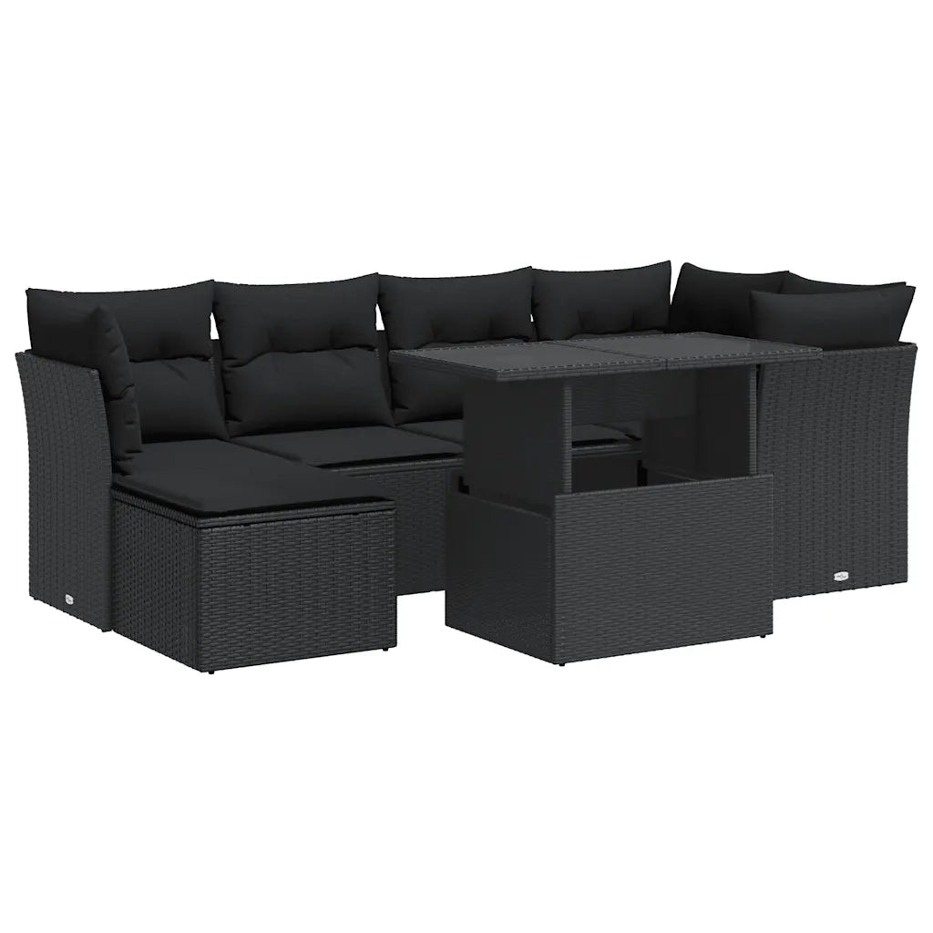 Set Divani da Giardino con Cuscini 7pz Nero Polyrattan