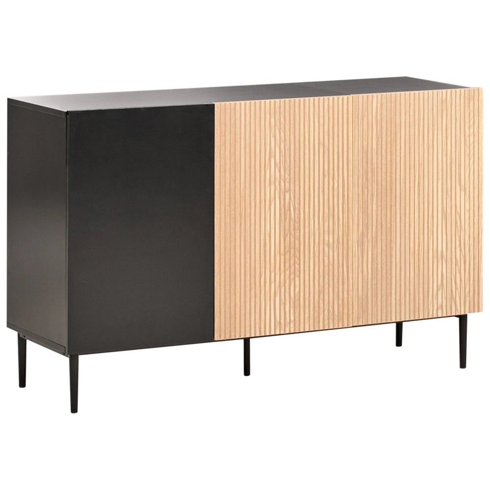Credenza moderna a 3 ante in MDF legno chiaro e nero a coste stile moderno