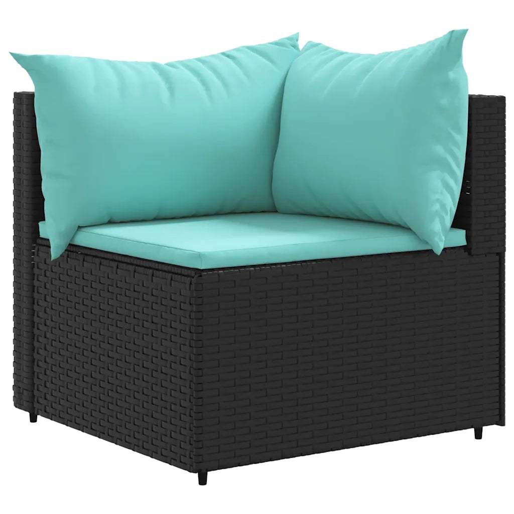 Set Salotto da Giardino con Cuscini 7pz Nero Polyrattan