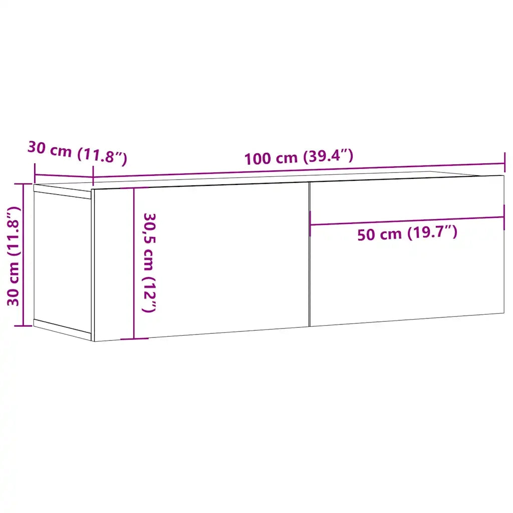 Mobile TV a Parete Legno Antico 100x30x30 cm in Truciolato