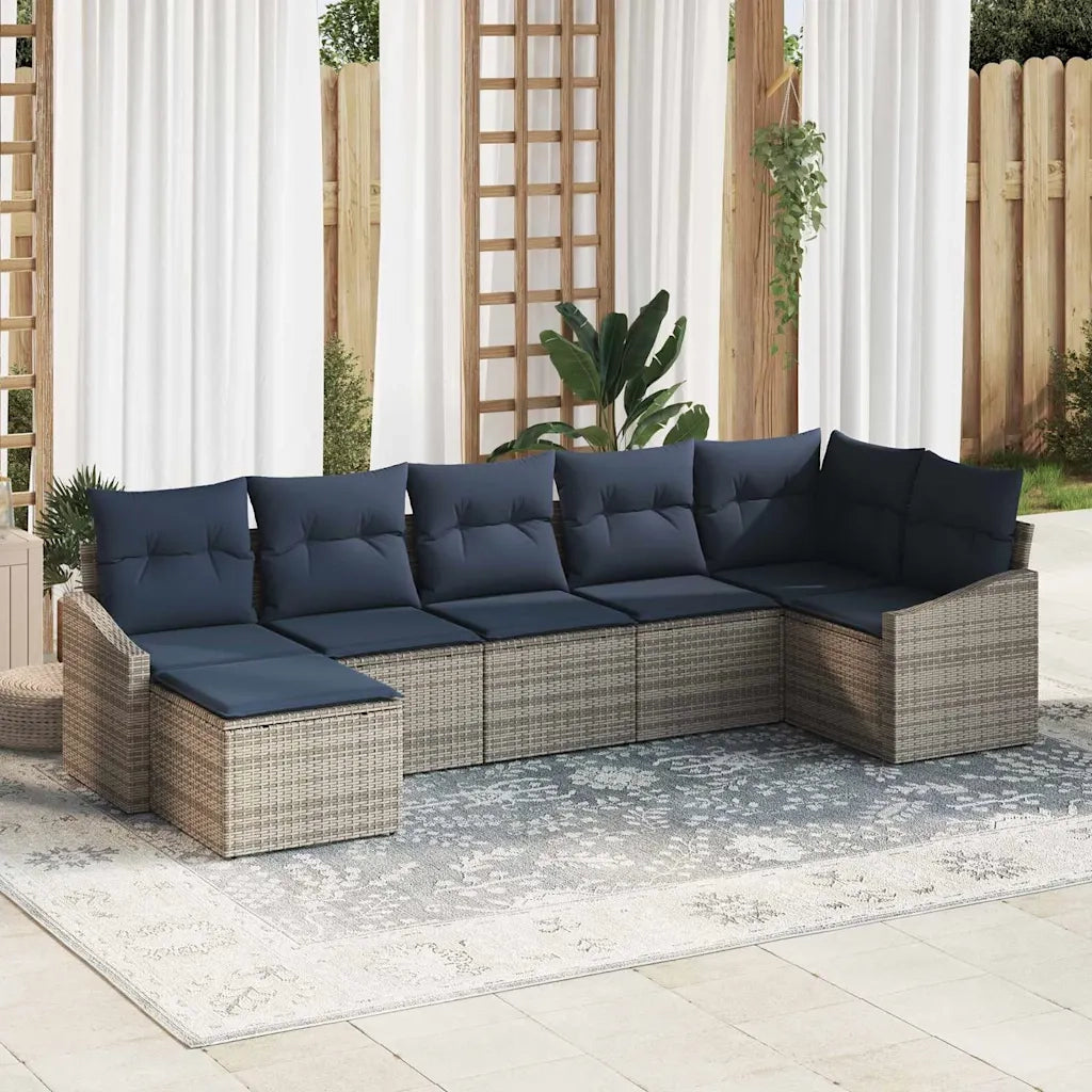 Set Divano da Giardino 7 pcs Grigio e Blu Navy polyrattan 3355484