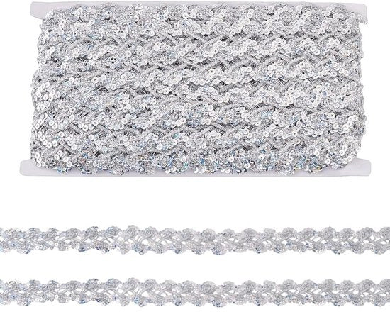 Paillettenlint Argento - 15 Yards - 2,5 cm di Larghezza - Sint-Jakobsschelp Rand - Lint Decorativo - Finitura Luccicante - Lint Decorativo con Pailletten