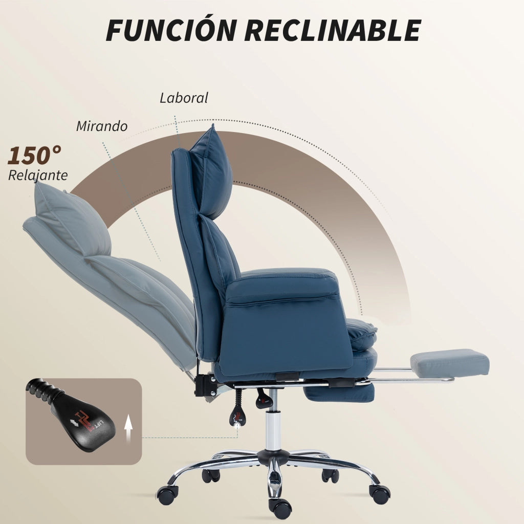 Sedia da ufficio con schienale reclinabile e rotelle ¨C Minimal ¨C blu, similpelle