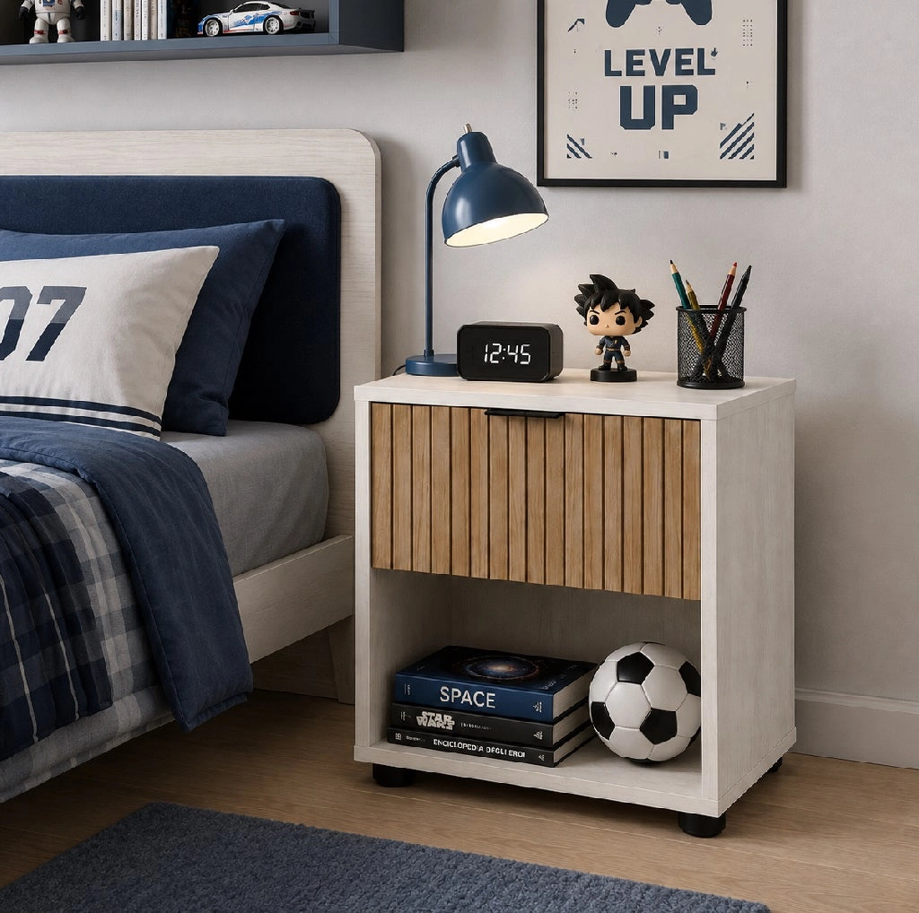 Comodino in Legno 1 Cassetto e Ripiano Design Moderno 40x30 h45 cm Bianco Rovere